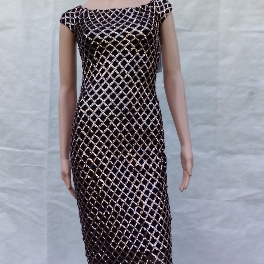 Premier Amour Black & Rose Gold Sequin Sleeveless Lined Midi Semi-Formal NWT 2